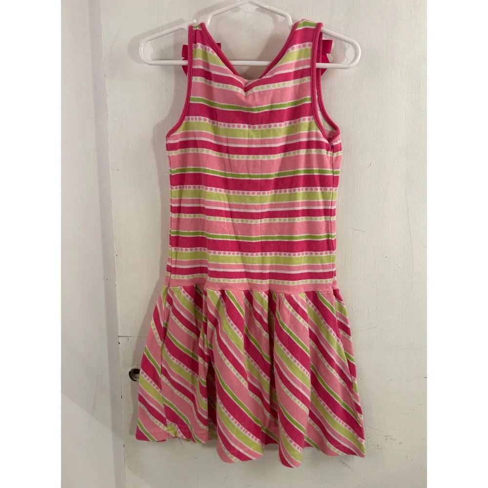 Gymboree Striped Bow Dress Size 5 Pink Green Polka Dot Sleeveless Kids